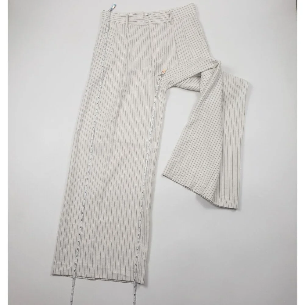 Madewell Superwide-Leg Trouser in Pinstripe Linen Blend Womens 4 Ivory Black - Picture 7 of 16